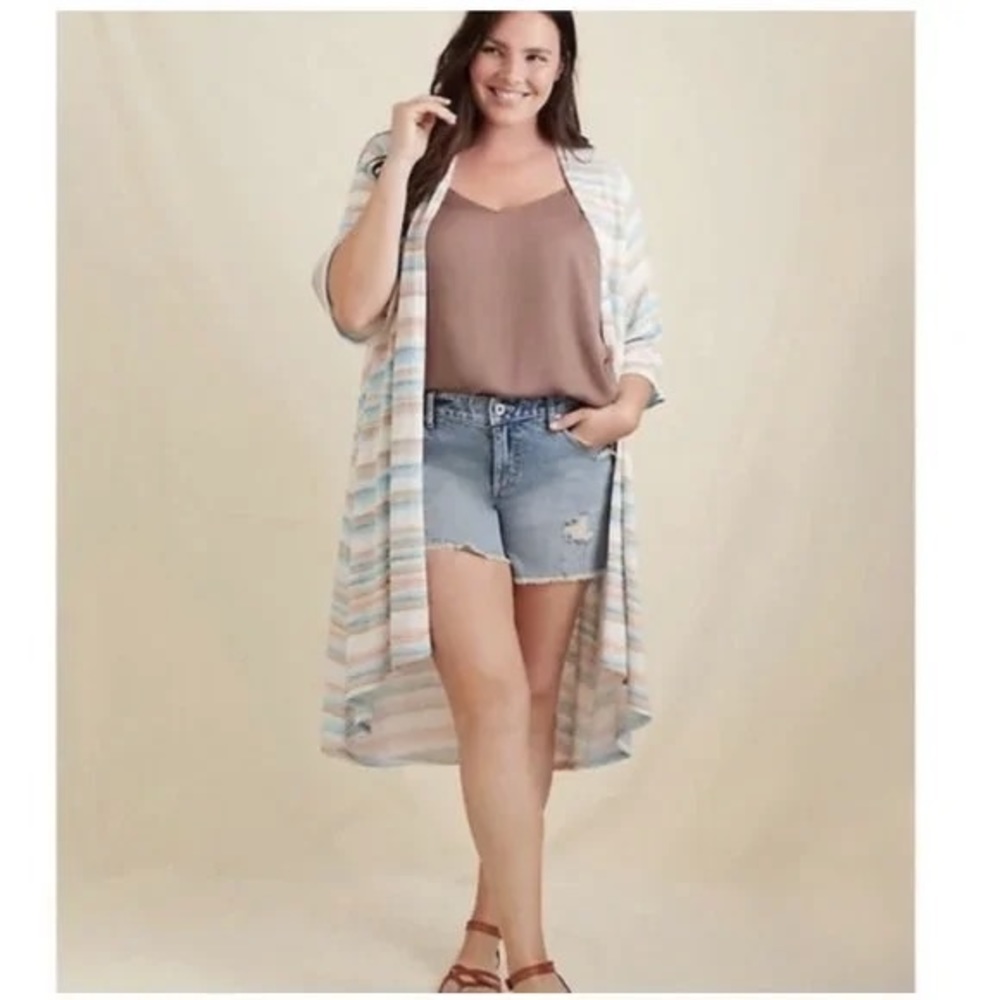 Torrid Multi-Stripe Hacci Hi-Lo Duster Length Str… - image 1